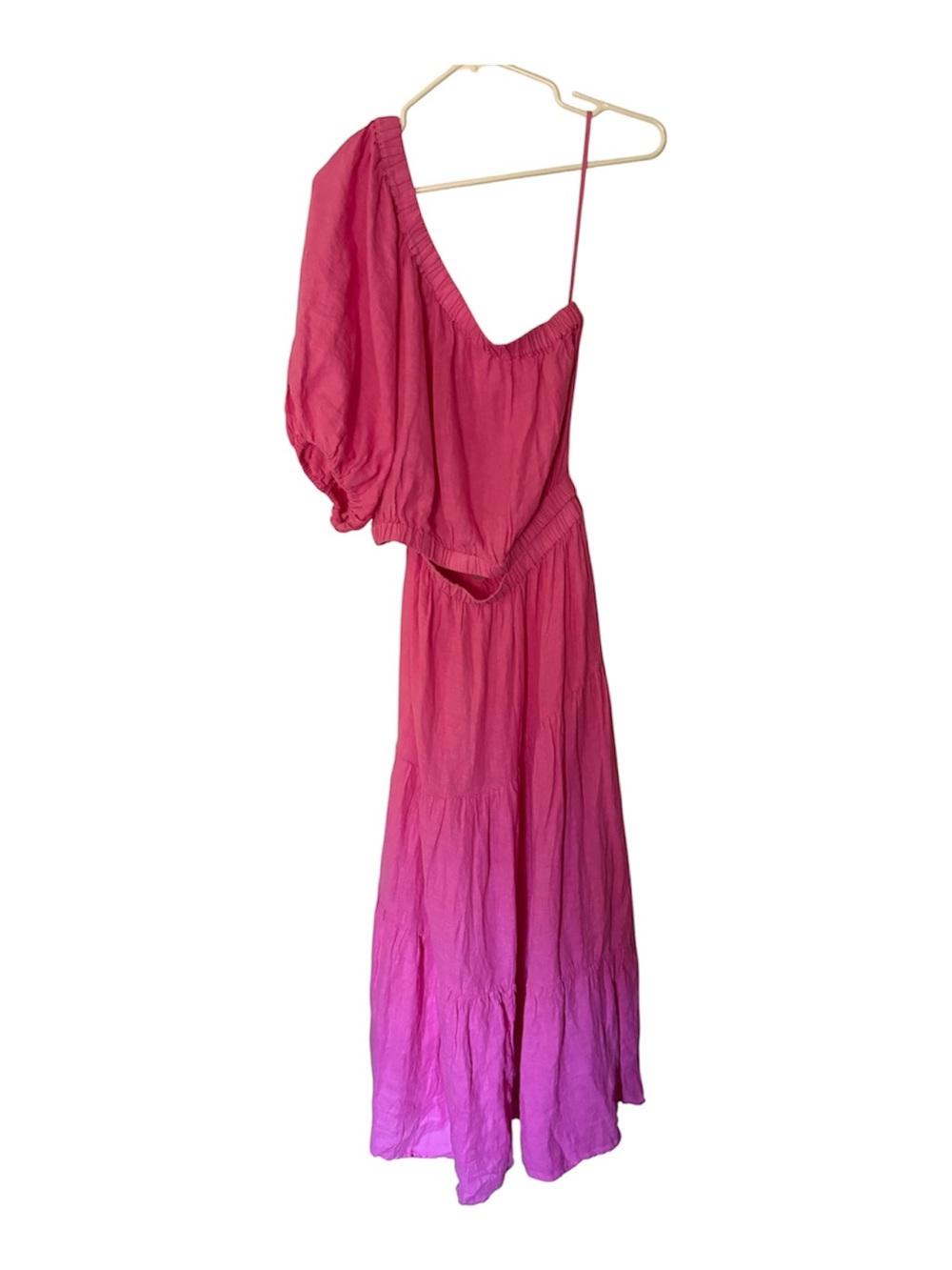 Velvet by Graham & Spencer Pink to Fuchsia One-Shoulder Maxi Dress Sz M